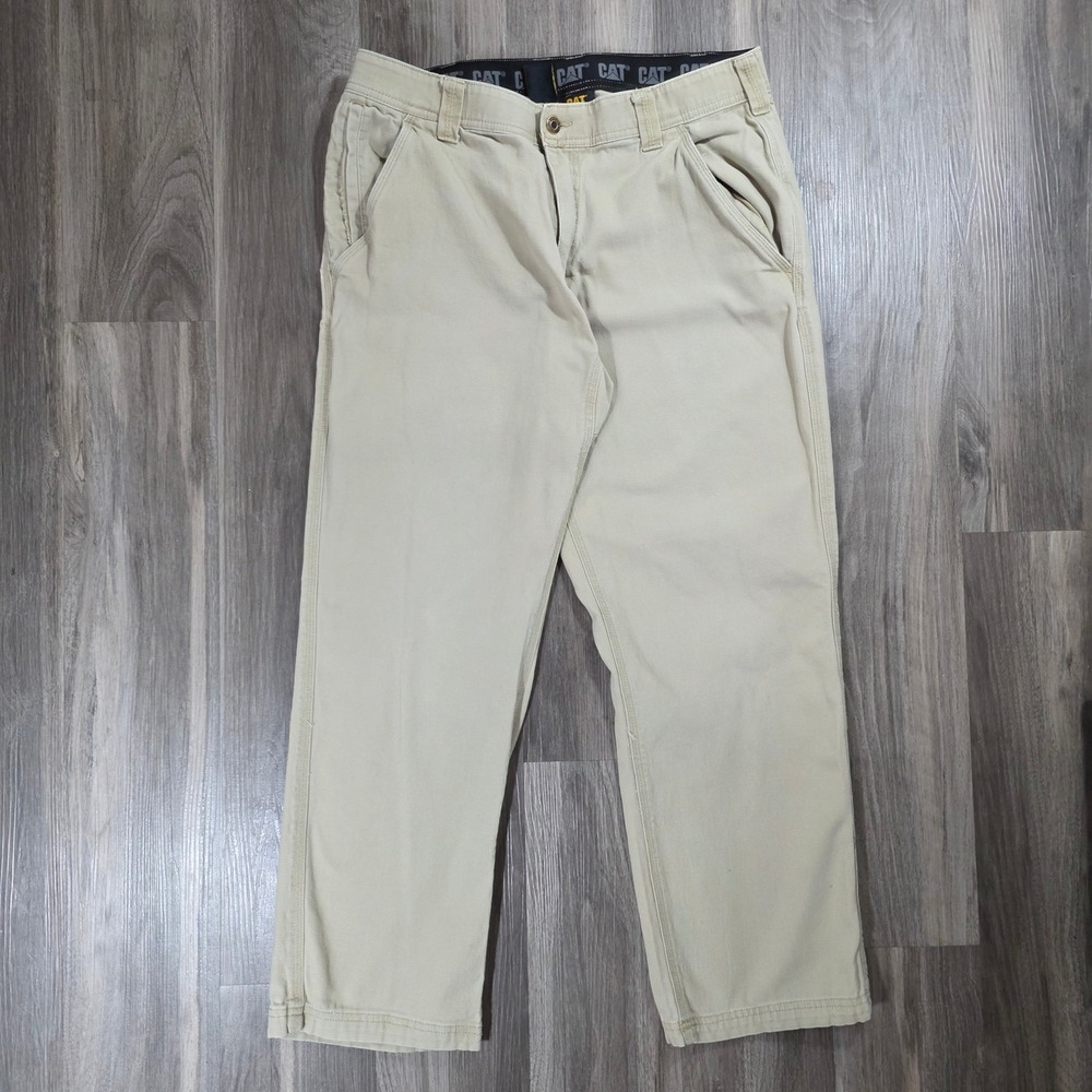 CAT Caterpillar Mens Tan Khaki Work Pants Straight Leg Stretch‎ 34x30